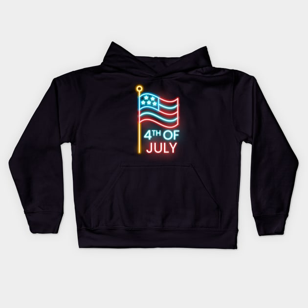 4th Of July Neon Kids Hoodie by LAKOSH